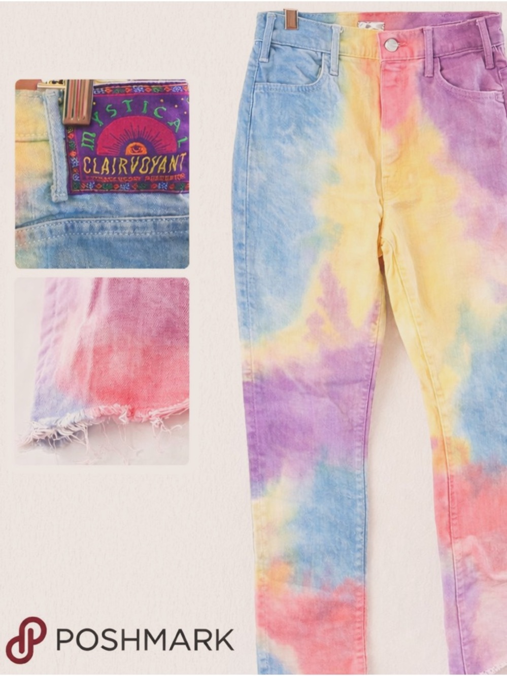 MOTHER Pastel Tie-Dye Ankle Jeans in Yellow, Blue & Purple